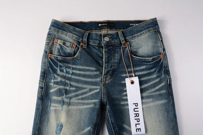 Men Streetwear Skinny Jeans Light Blue Wash with Vintage Faded Wash and Subtle Distress 9055