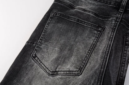 Men Streetwear Skinny Jeans Dark Gray Wash with Minimalist Style 9019