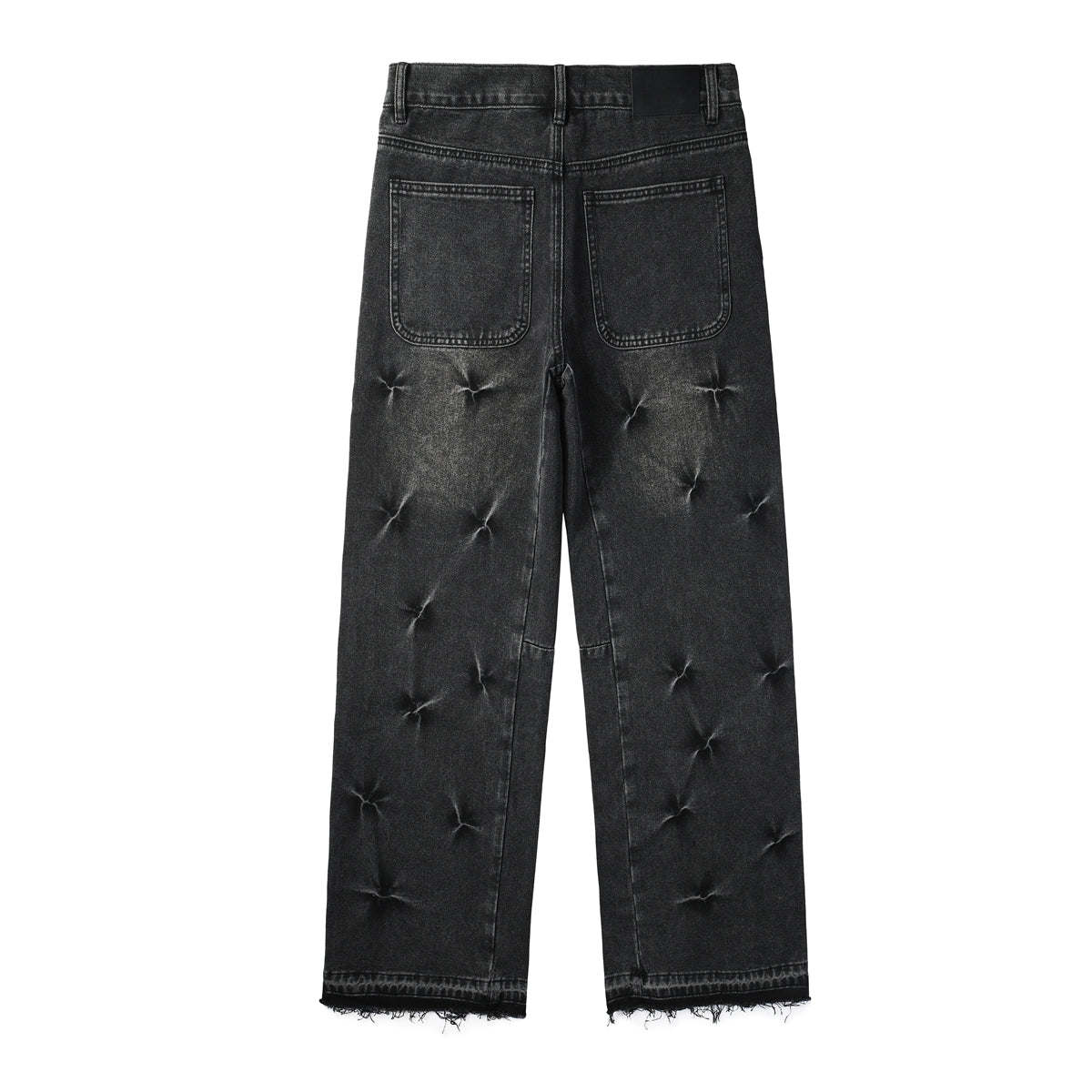Men Streetwear Wide-Leg Jeans Black Gray Wash with 3D Pinched Pleats