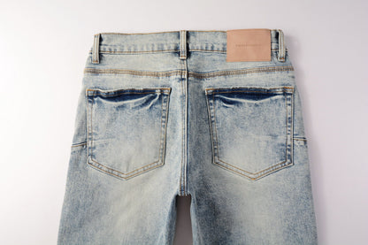 Men Streetwear Jeans Distressed Light Blue Abstract Ripped skinny 9093