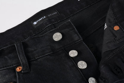 Men Streetwear Skinny Jeans Black Wash with Knee Ripped Details 9029