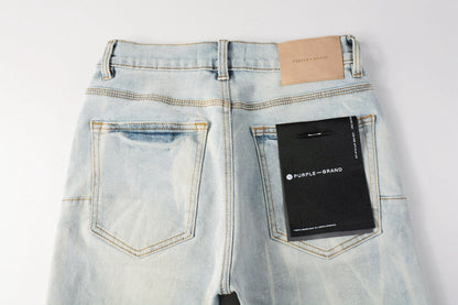 Men Streetwear Denim Shorts Light Blue Wash with Washed Distressed Raw Hem 5017