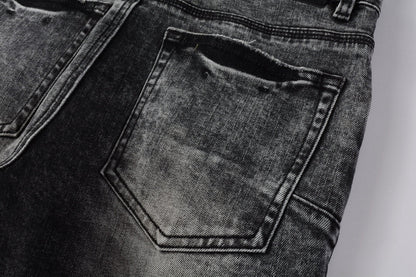 Men Distressed Grey Washed skinny Jeans Ripped Scratch style 9105