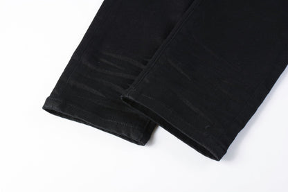 Men Streetwear Skinny Jeans Black Wash with Distressed Rip Details 9022
