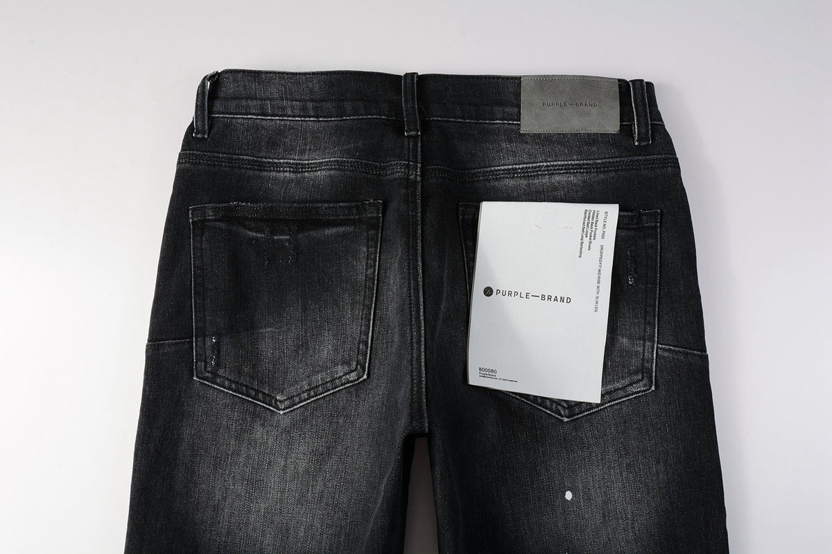 Men Streetwear Skinny Jeans Black - Gray Fade Wash with White Paint Specks 9027