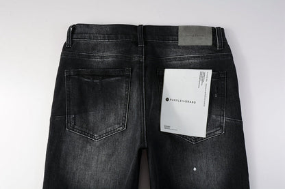 Men Streetwear Skinny Jeans Black - Gray Fade Wash with White Paint Specks 9027