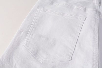 Men Streetwear Skinny Jeans White Wash with Minimalist Textured Finish 9024