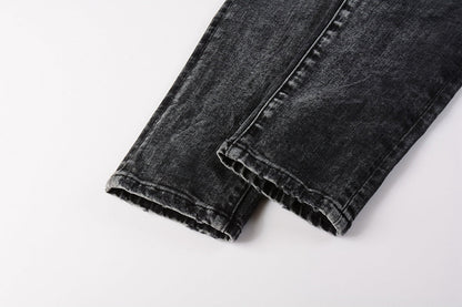 Men Streetwear Skinny Jeans Dark Gray Wash with Minimalist Style 9019