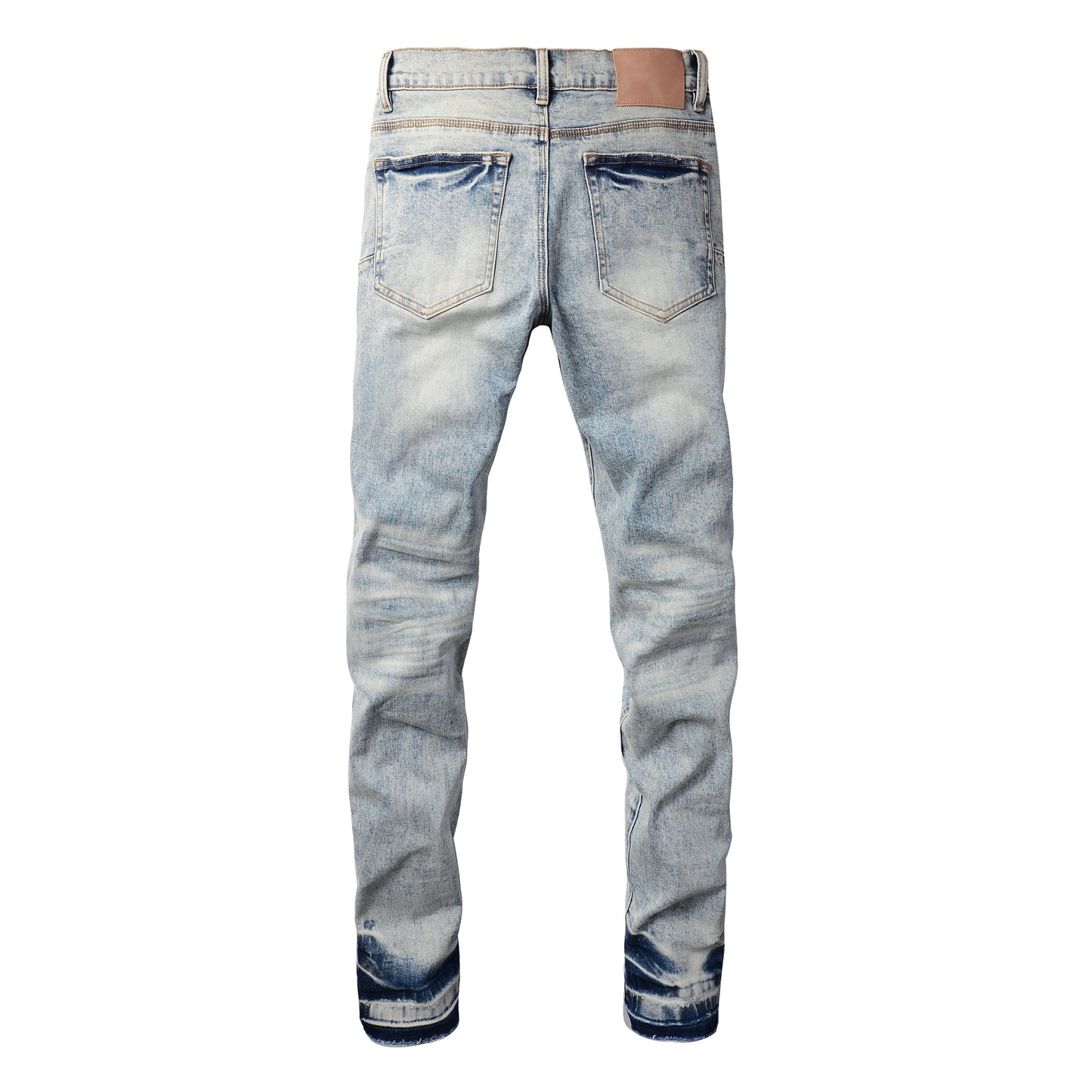 Men Streetwear Jeans Distressed Light Blue Abstract Ripped skinny 9093