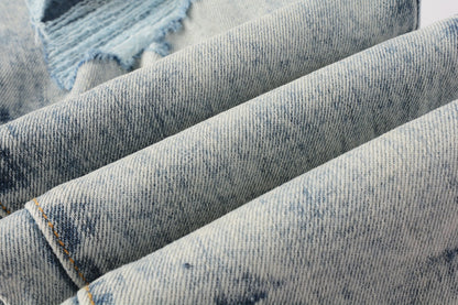 Men Streetwear Jeans Distressed Light Blue Abstract Ripped skinny 9093