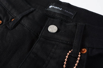 Men Streetwear Skinny Jeans Black Wash with Distressed Rip Details 9022