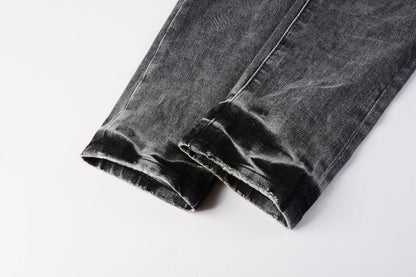 Men Classic Streetwear Jeans Distressed Grey Ripped skinny Fit 9103