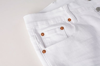 Men Streetwear Skinny Jeans White Wash with Minimalist Textured Finish 9024