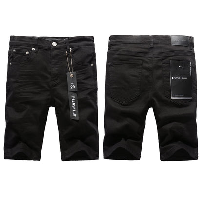 Men Streetwear Denim Shorts Black Wash with Minimalist Design and Raw Hem 5023