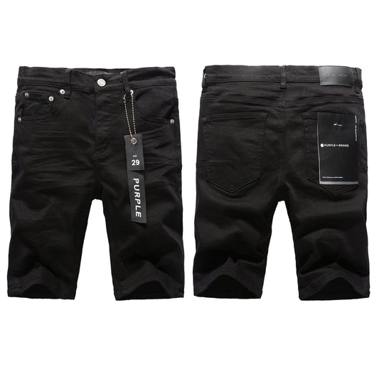 Men Streetwear Denim Shorts Black Wash with Minimalist Design and Raw Hem 5023