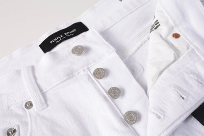 Men Streetwear White Cargo Denim Shorts with Multiple Pockets and Raw Hem 5082