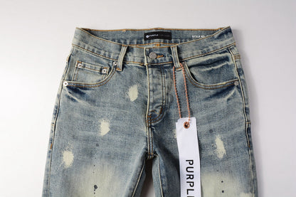 Men Streetwear Jeans Distressed Light Blue Paint Dot Ripped skinny 9092