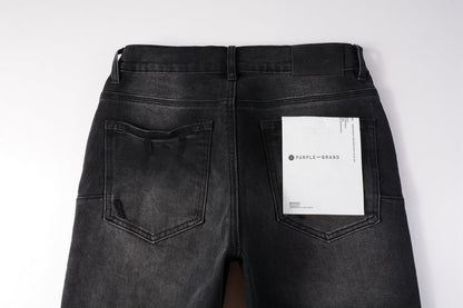 Men Streetwear Skinny Jeans Black Wash with Knee Ripped Details 9029