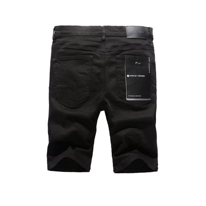 Men Streetwear Denim Shorts Black Wash with Minimalist Design and Raw Hem 5023