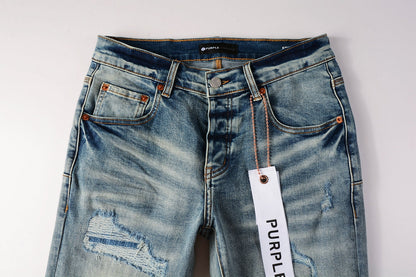 Men Streetwear Skinny Jeans Light Blue Wash with Subtle White Pattern Wash 9013