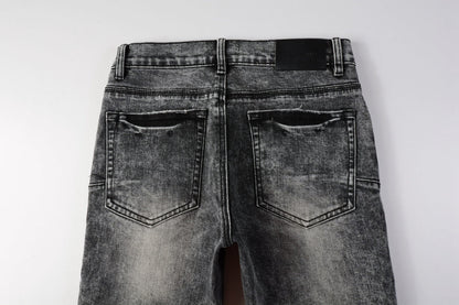 Men Distressed Grey Washed skinny Jeans Ripped Scratch style 9105