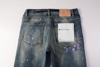 Men Streetwear Jeans Distressed Blue PatchPaint skinny Fit 9025