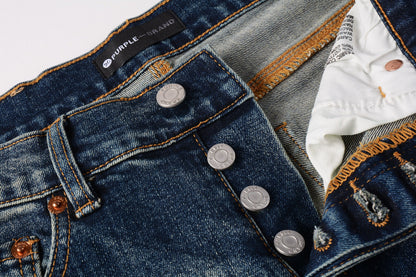 Men Classic Streetwear Jeans Distressed Dark Blue Ripped skinny 9096