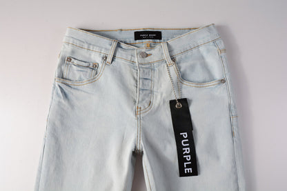 Men Streetwear Skinny Jeans Light Gray Wash with Minimalist Style and Tag Accent 9081