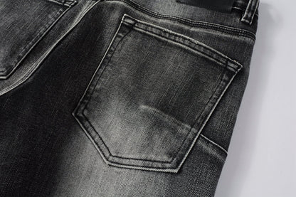 Men Classic Streetwear Jeans Distressed Grey Ripped skinny Fit 9103