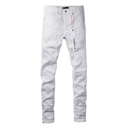 Men Streetwear Skinny Jeans White Wash with Minimalist Textured Finish 9024