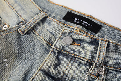 Men Streetwear Skinny Jeans Light Gray Wash with Multi-Color Paint Splatter and Distressed Patches 9071