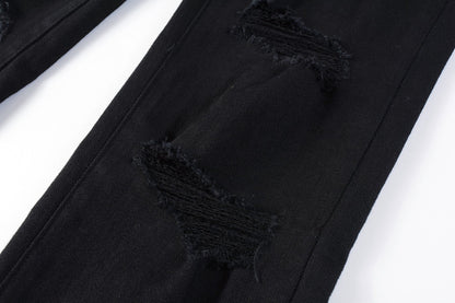 Men Streetwear Skinny Jeans Black Wash with Distressed Rip Details 9022