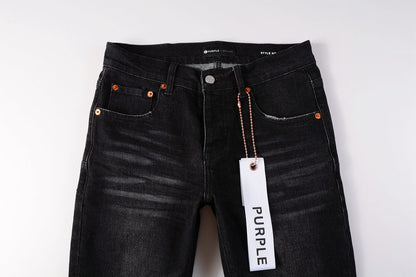 Men Streetwear Skinny Jeans Black Wash with Knee Rips and White Paint Specks 9035
