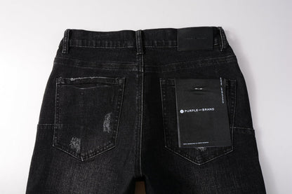 Men Streetwear Denim Shorts Black Wash with Distressed Rips and Raw Hem 5083