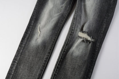 Men Classic Streetwear Jeans Distressed Grey Ripped skinny Fit 9103