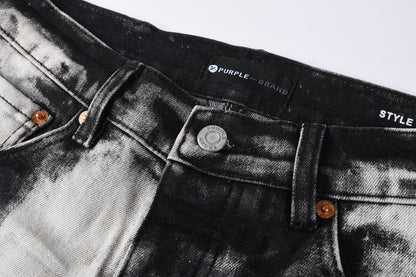 Men Streetwear Skinny Jeans Black and White Graffiti Wash with Multi Color Paint Splash 9111