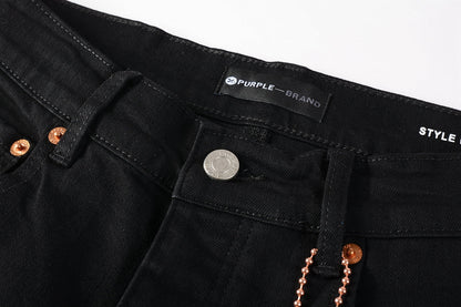 Men Streetwear Skinny Jeans Black Wash with All-Over Metallic Gold "P" Print 9008