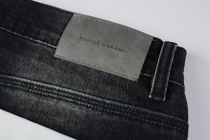 Men Streetwear Skinny Jeans Black - Gray Fade Wash with White Paint Specks 9027