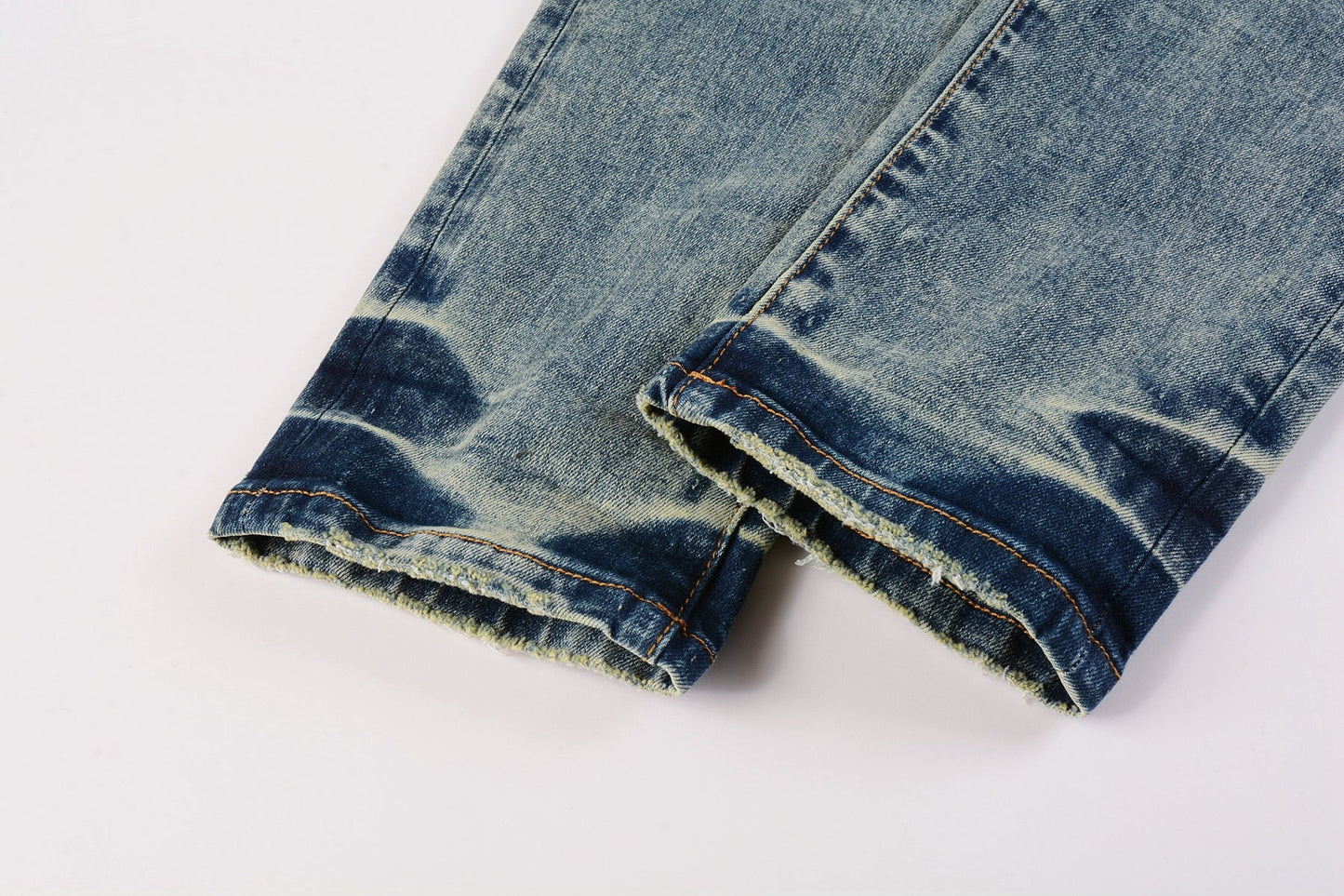 Men Streetwear Skinny Jeans Light Blue Wash with Patchwork Distressed Details 9015