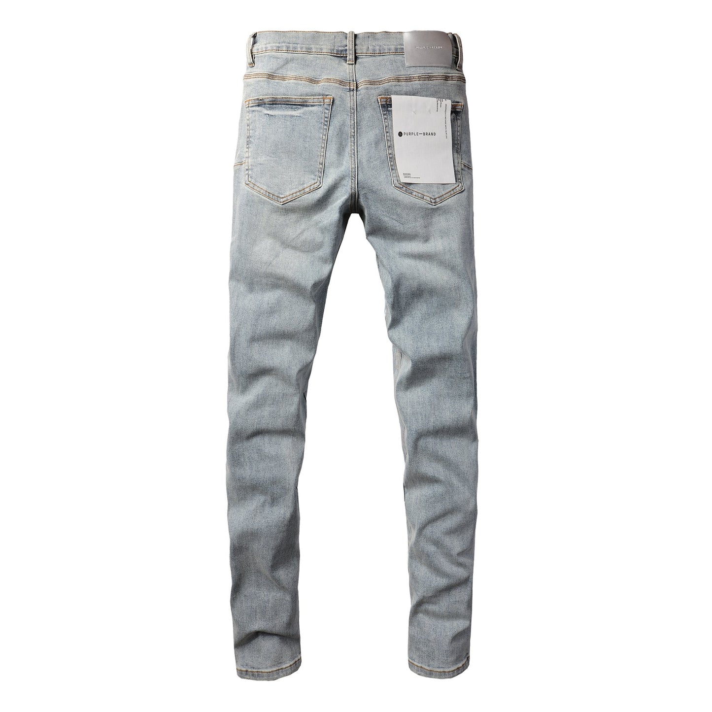Men Streetwear Skinny Jeans Light Blue Wash with Holographic Iridescent Finish 9005