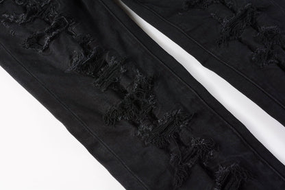 Men Distressed Black Skinny Jeans with Heavy Ripped Design and Grunge Streetwear Vibe 9108