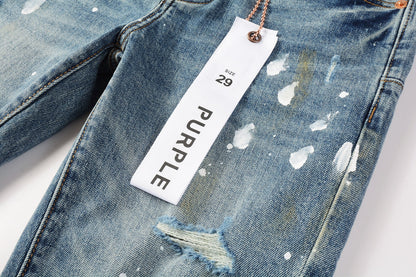 Blue Paint Distressed Jeans 9077 with VintageInspired Worn Look