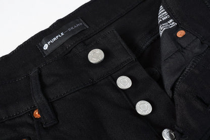 Men Streetwear Skinny Jeans Black Wash with Distressed Rip Details 9022