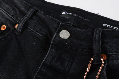 Mens Jeans - Distressed Black Denim with Knee Slit and Ripped Hole 9045