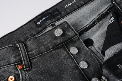 Men Streetwear Skinny Jeans Dark Gray Wash with White Marbled Texture 9056