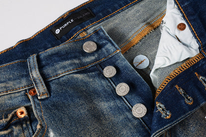 Men Streetwear Skinny Jeans Light Blue Wash with Distressed Rips and White Paint Splatter 9012