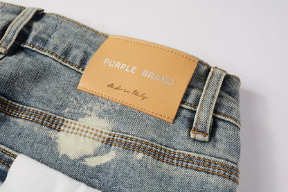 Men Streetwear Jeans Distressed Light Blue Paint Dot Ripped skinny 9092