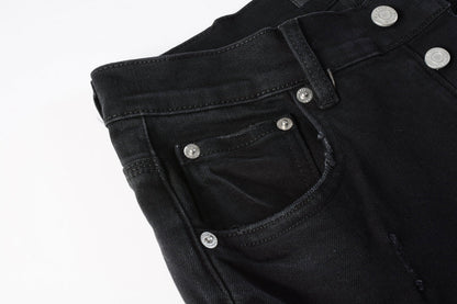 Men Distressed Black Skinny Jeans with Heavy Ripped Design and Grunge Streetwear Vibe 9108
