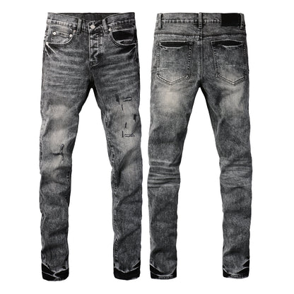 Men Distressed Grey Washed skinny Jeans Ripped Scratch style 9105