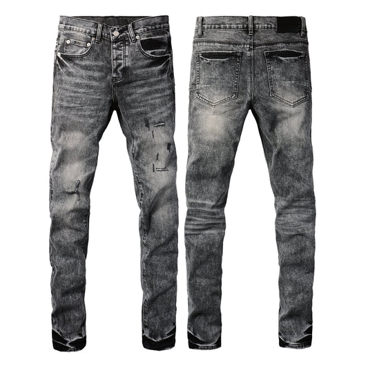 Men Distressed Grey Washed skinny Jeans Ripped Scratch style 9105